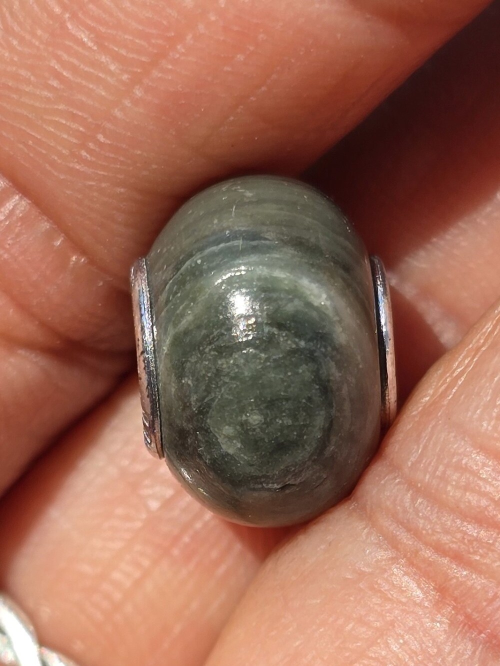 Natural marble green stone sterling silver 925 bracelet bead